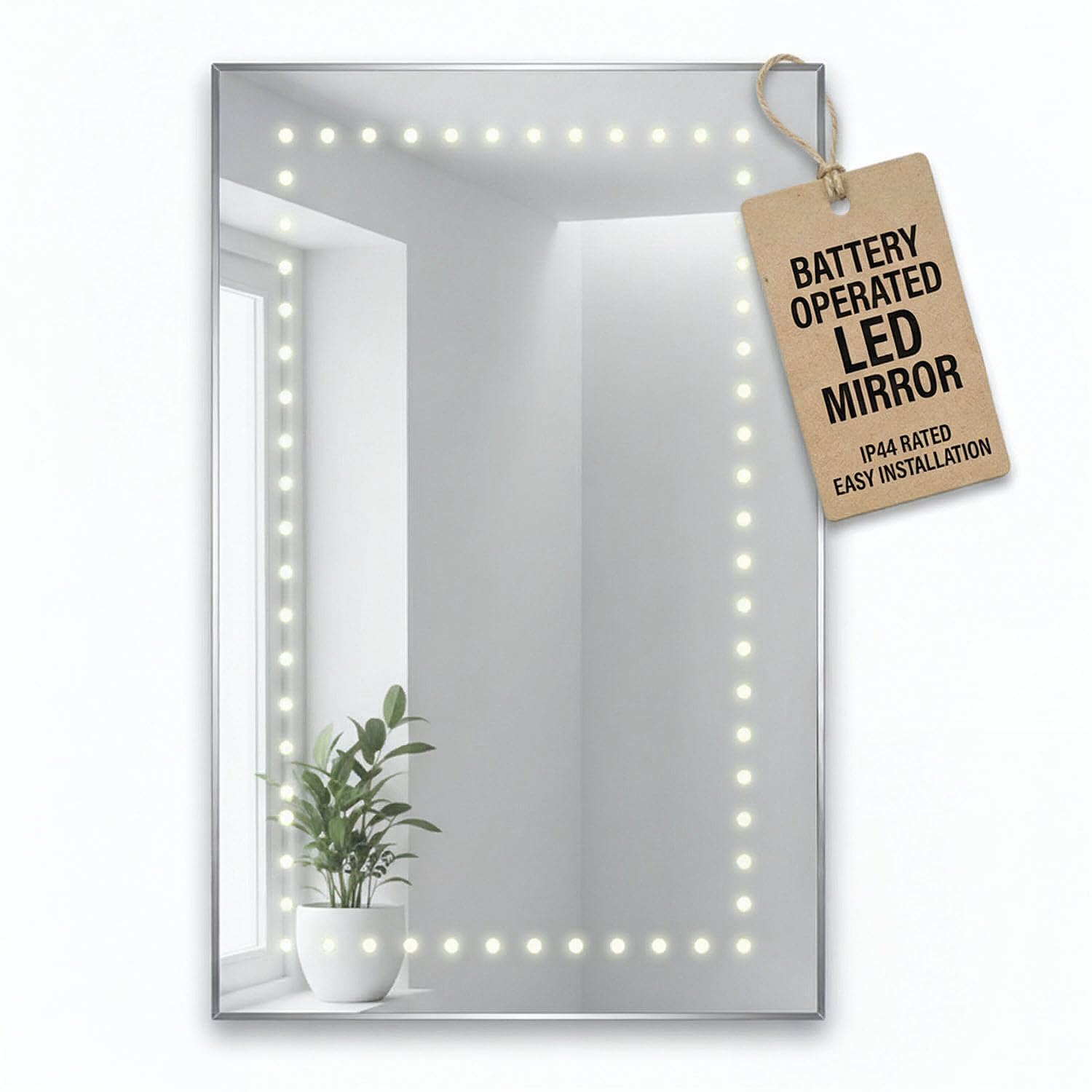 Pebble Grey Bathroom Mirror with LED Lights 800x600mm IP44 โ Maya Wall Mounted Bathroom LED Mirror Battery Operated, Rectangular Slimline Lighted Unit with Rocker Switch for Vanity and Daily Grooming