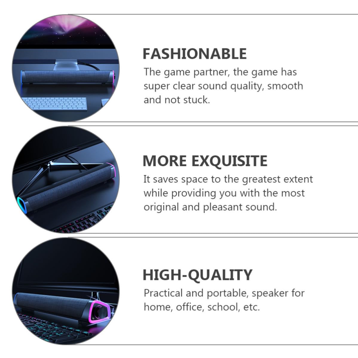 KOMBIUDA Soundbar Cablato Stereo Subwoofer Integrato, Casse Sonore Doppio Altoparlante Nero, Potenza 6w per Computer Desktop e Uso Domestico