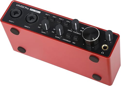 USB Audio Interface for Computer Recording Music(Red), 2 Channel Guitar Audio Interface, 32Bit/192kHz Podcasting Streaming with 48V Phantom Power
