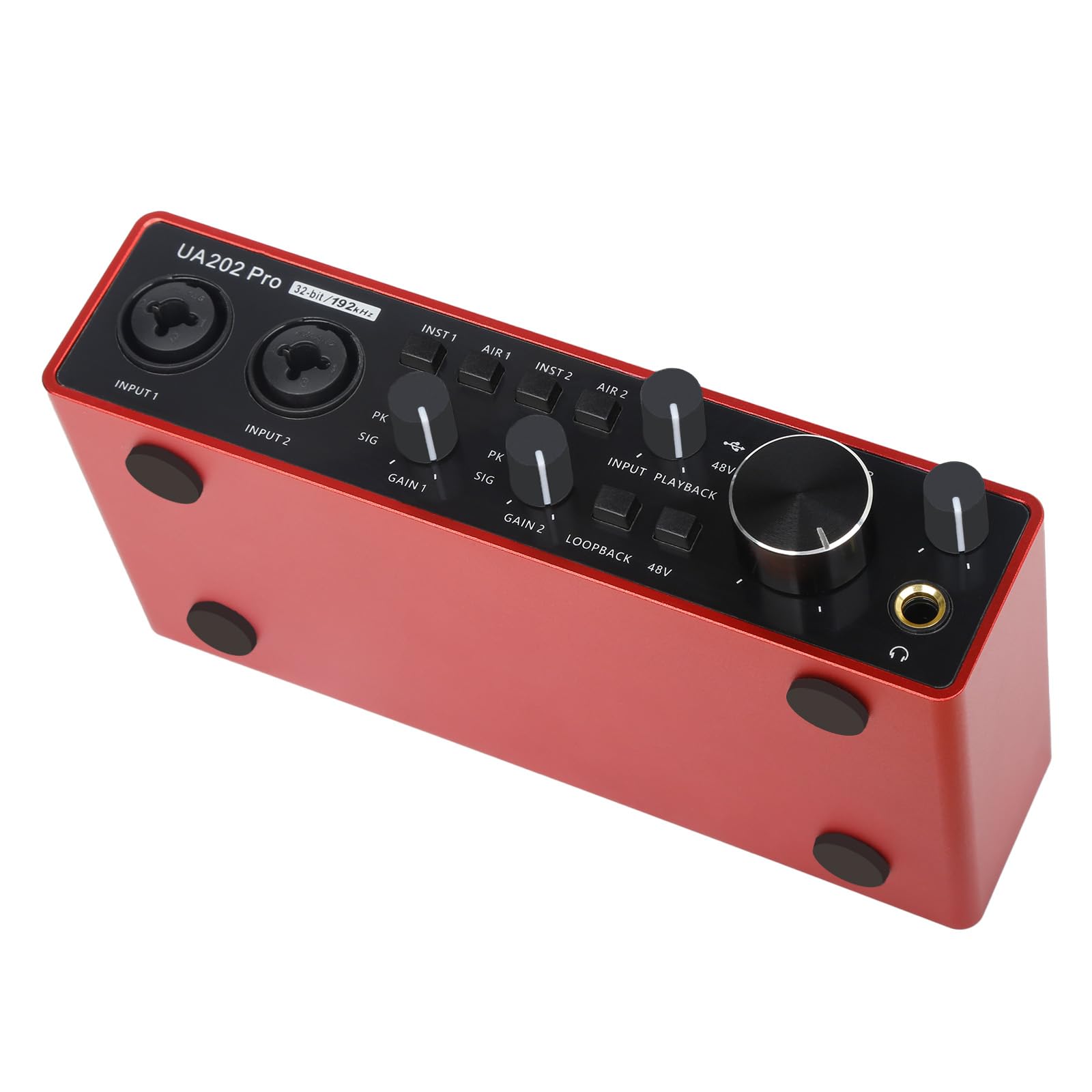 USB-Audio-Interface für Computeraufnahmen (rot), 2-Kanal-Gitarren-Audio-Interface, 32Bit/192kHz Podcasting Streaming mit 48V Phantomspeisung