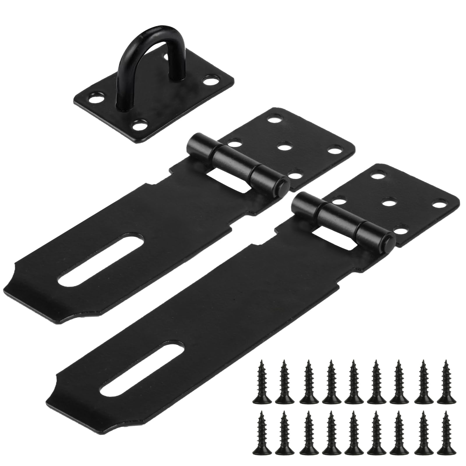 2 Pz Lucchetto Hasp in Acciaio Inox, Chiusura a Viti Hasp, Lucchetto a Gancio di Sicurezza da 127 mm/106 mm per Armadietti, Cancelli, Capannoni, Serratura Porta Interna Esterna (Nero)