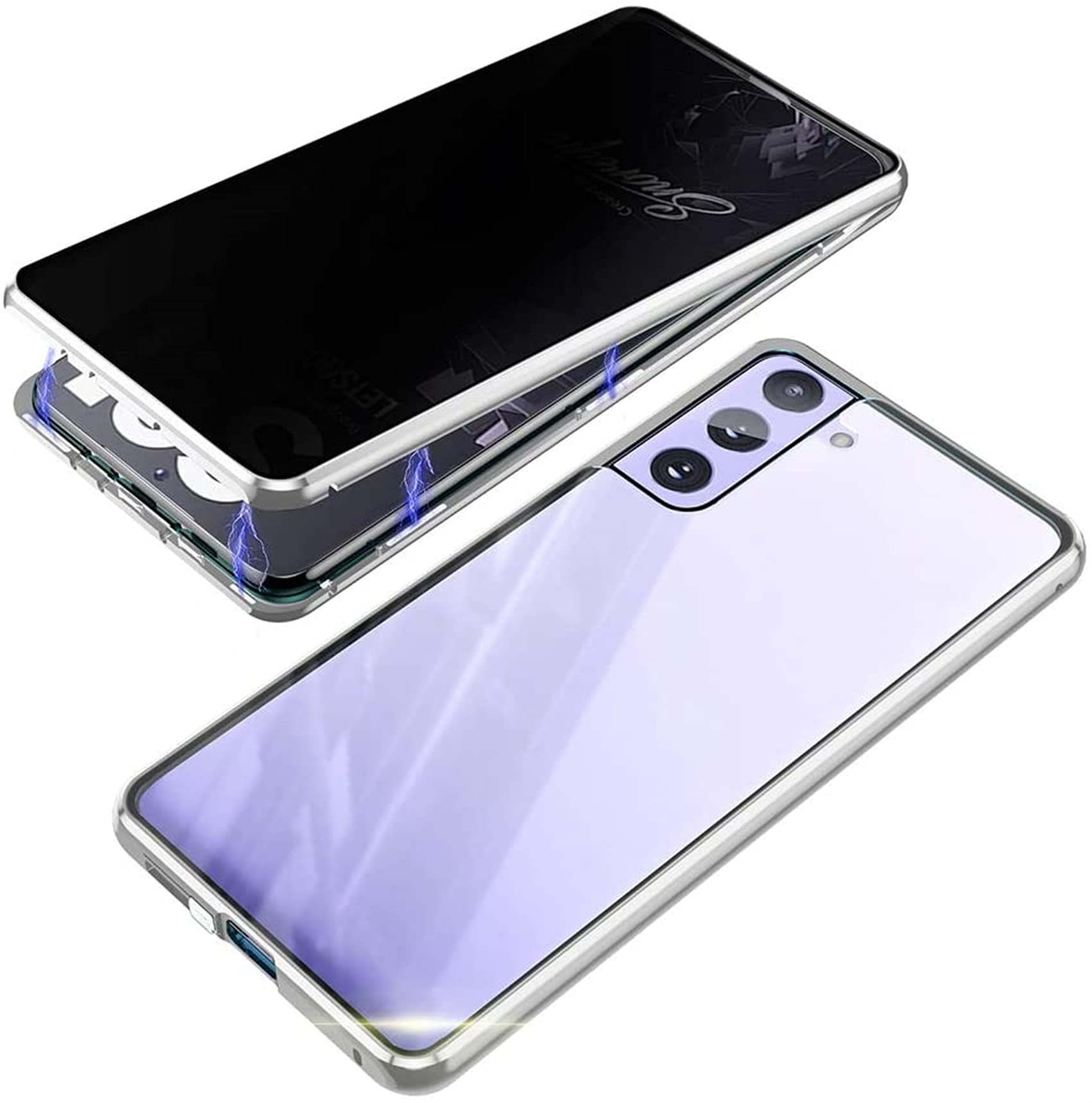 Coque Anti Espion Samsung S21 Ultra Étui Verre Trempé Finition Argent
