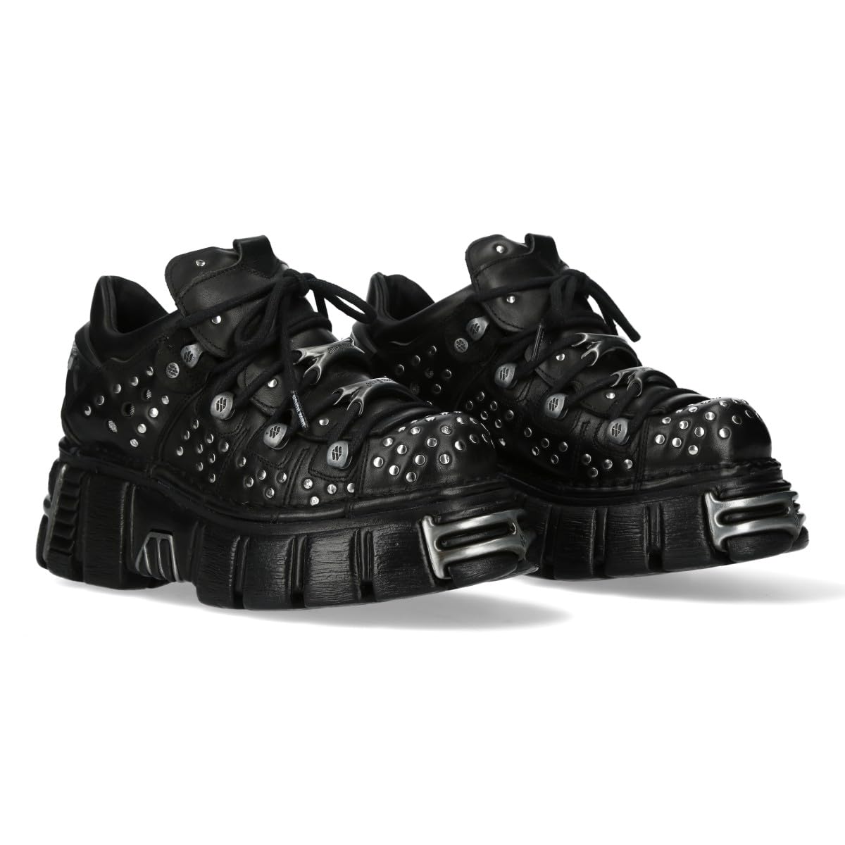 New Rock M-120NR-C1 Black Leather Gothic Platform Ankle Boots: 10.5 Women/10 Men Black