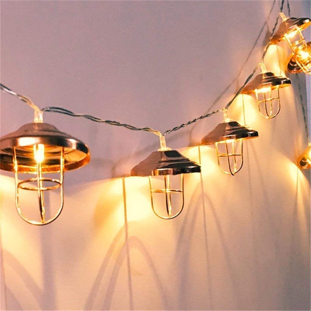Hulx Rose Gold Geometric String Lights, 3M 20Led Metal Fairy String Lights Geometric Metal Fairy Lights Battery Operated Fairy Lights (Lantern)