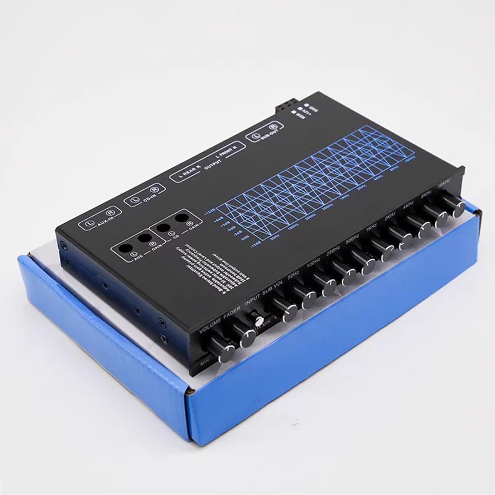 Ecualizador gráfico de 9 Bandas, preamplificador estéreo de Alta fidelidad con Ajuste de Ganancia y Salidas Frontal, Trasera y Subwoofer