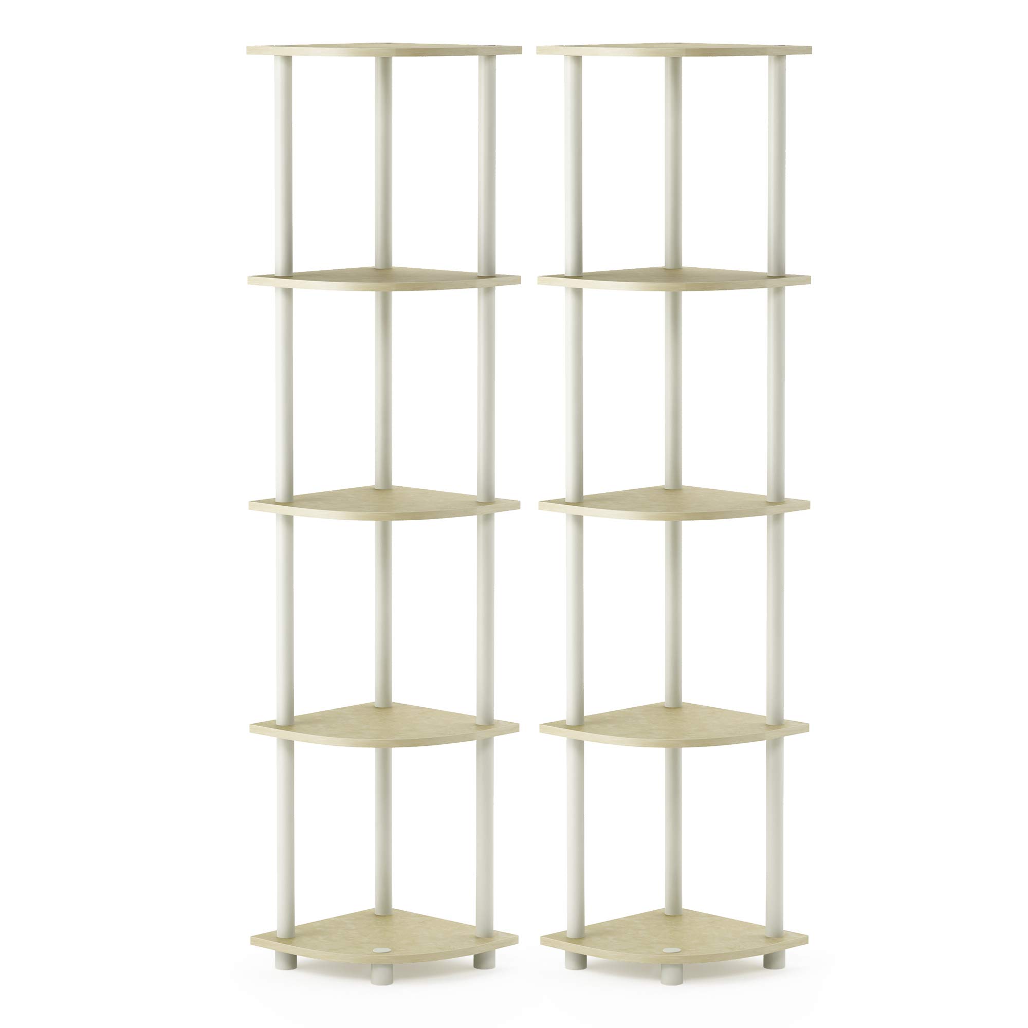 Furinno 5-stufiges Eckdisplay-Mehrzweckregal, holz, Cremefarbener Marmor-Weiß, 29.46 x 29.46 x 146.56 cm