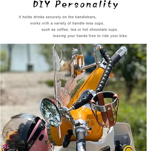 Miniatura 5 de Soporte para bebidas de manillar de bicicleta de cuero vintage, portavasos de bebida de café para bicicleta de montaña y carretera