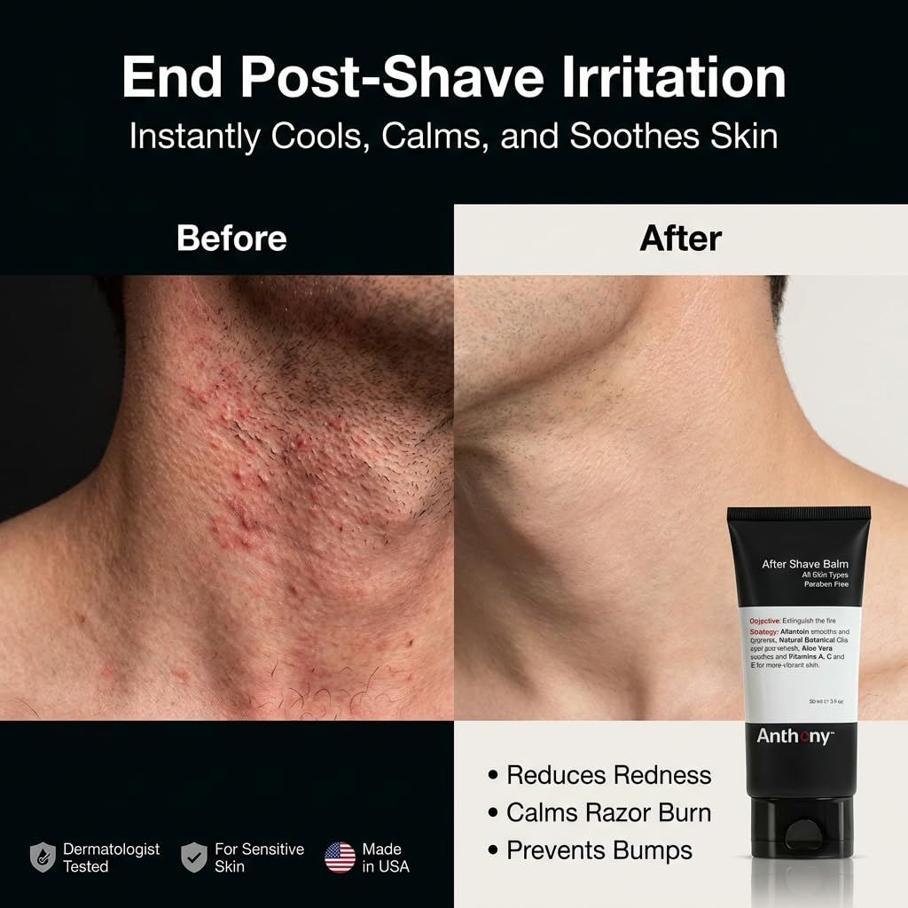 Anthony After Shave Balm for Men, Cooling & Hydrating Lotion with Vitamins A, C & E, Aloe Vera & Botanical Extracts, 3 fl oz, Aftershave Soothes, Moisturizes & Nourishes Skin, Reduces Razor Burn - Image 2