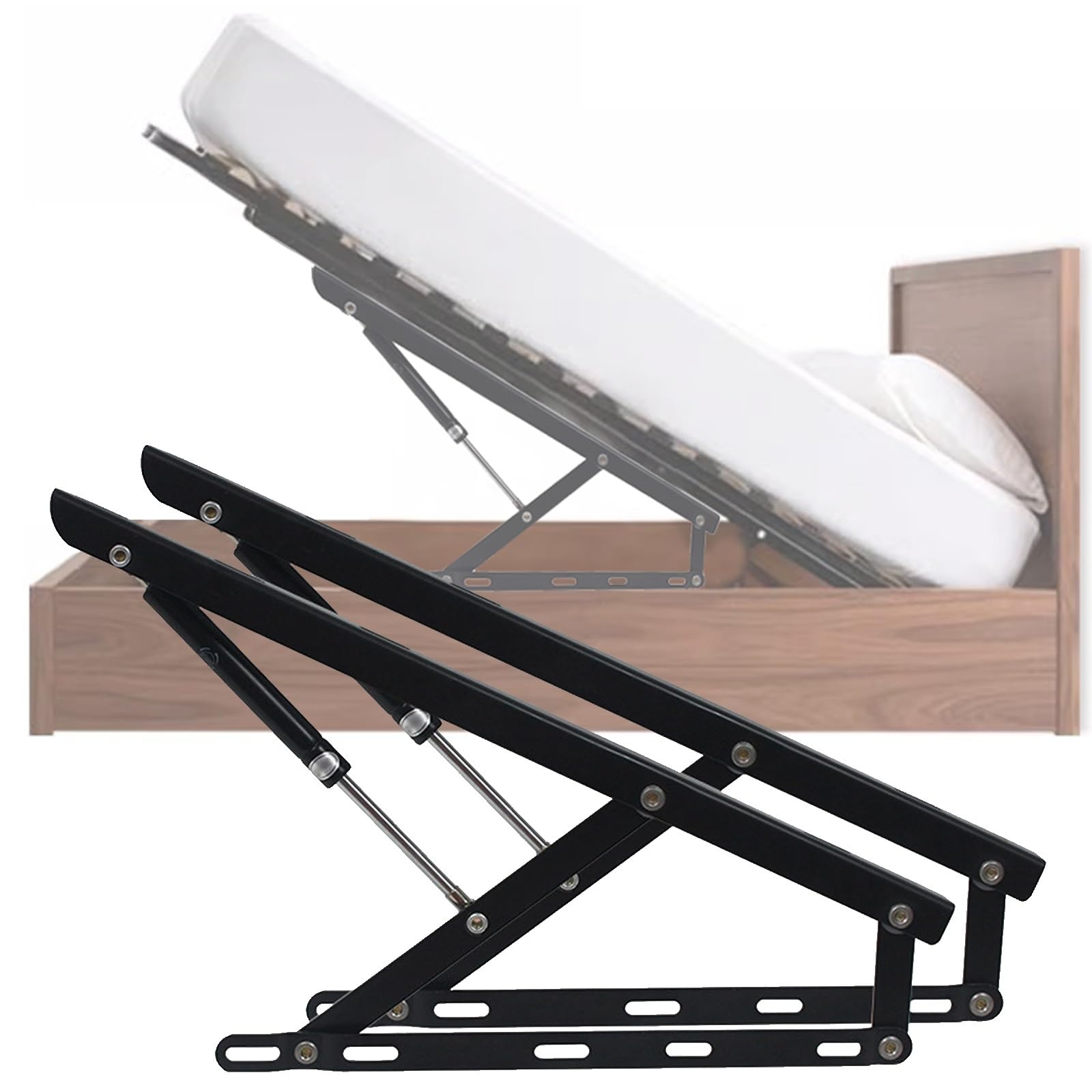 2 Pcs Upward Hydraulic Bed Lifting Mechanism, Heavy Duty Gas Spring Bed Storage Lift Kit, Black Tatami Bed Gas Strut, Pneumatic Storage Bed Lift Mechanism for Storage Bed Box or Sofa Bed(900mm)