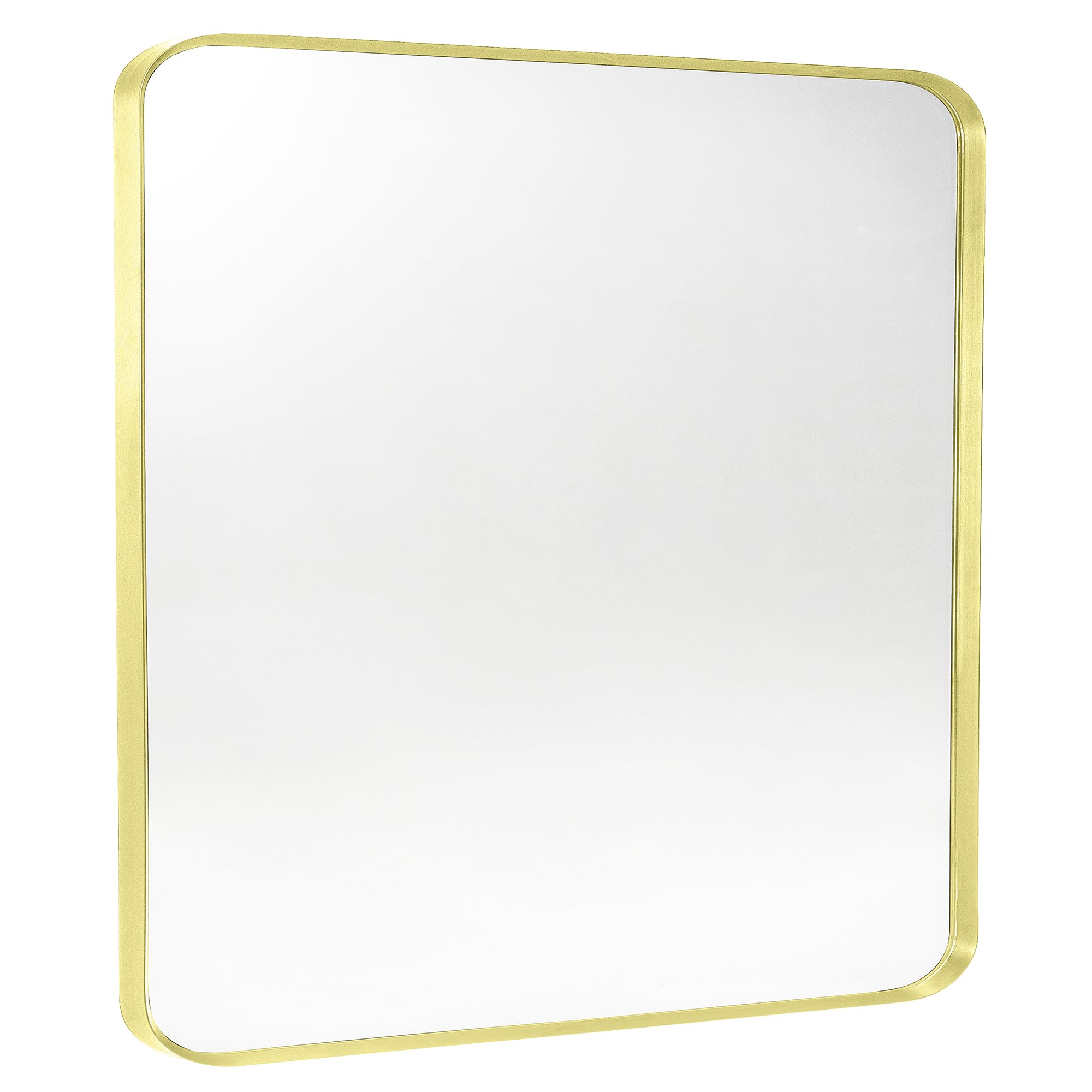 gold metal framed bathroom mirror for wall, brushed gold rounded corner rectangular bathroom vanity mirror, anti-rust, tempered glass (30" x 36", gold)