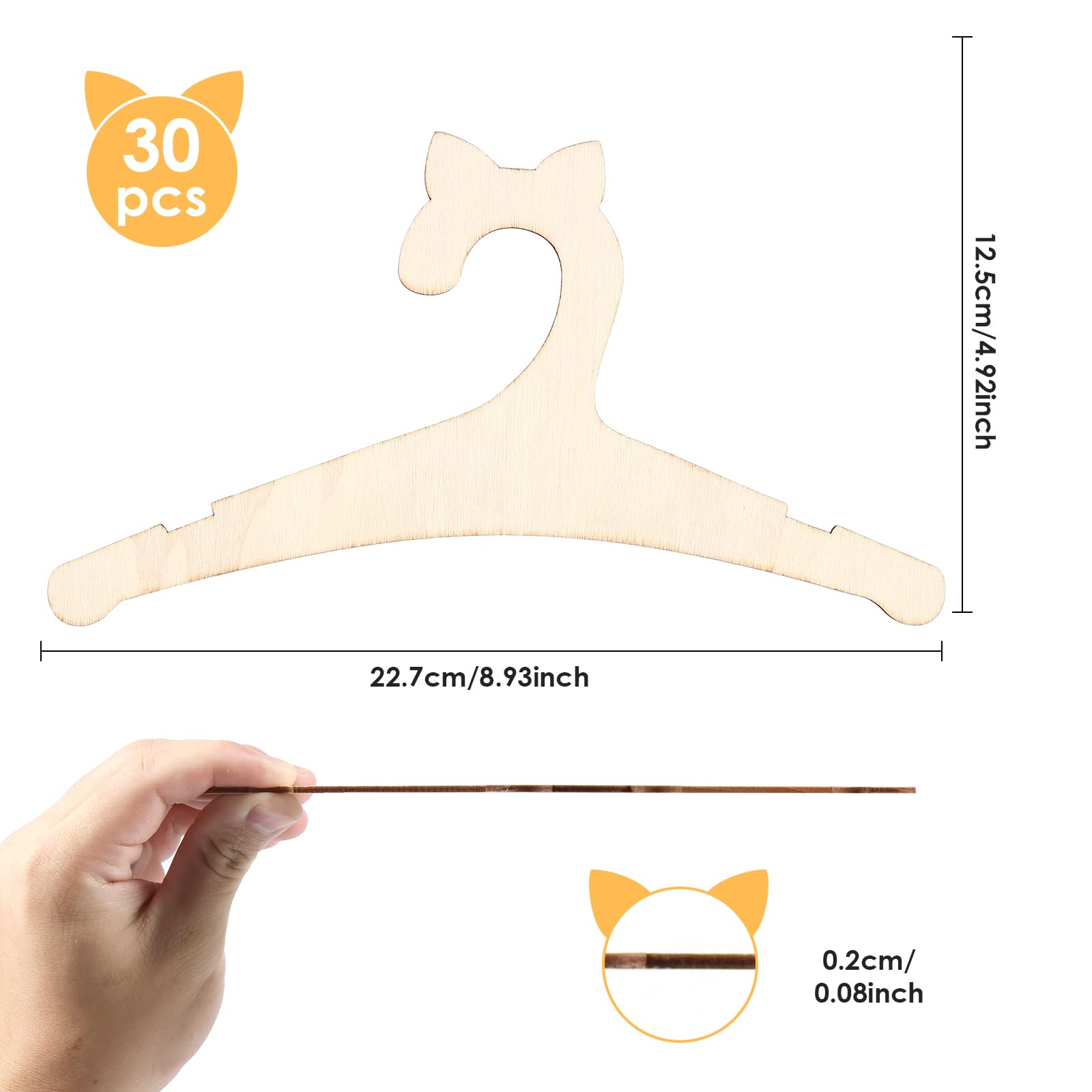 KHZSPP 30Pcs Wooden Baby Hangers Mouse Ears Cat Ears Cartoon Cute Smooth Children Hangers for Kids Clothes Pants Jackets for Nursery 22.7x13.5cm (Style2 Cat Ear)