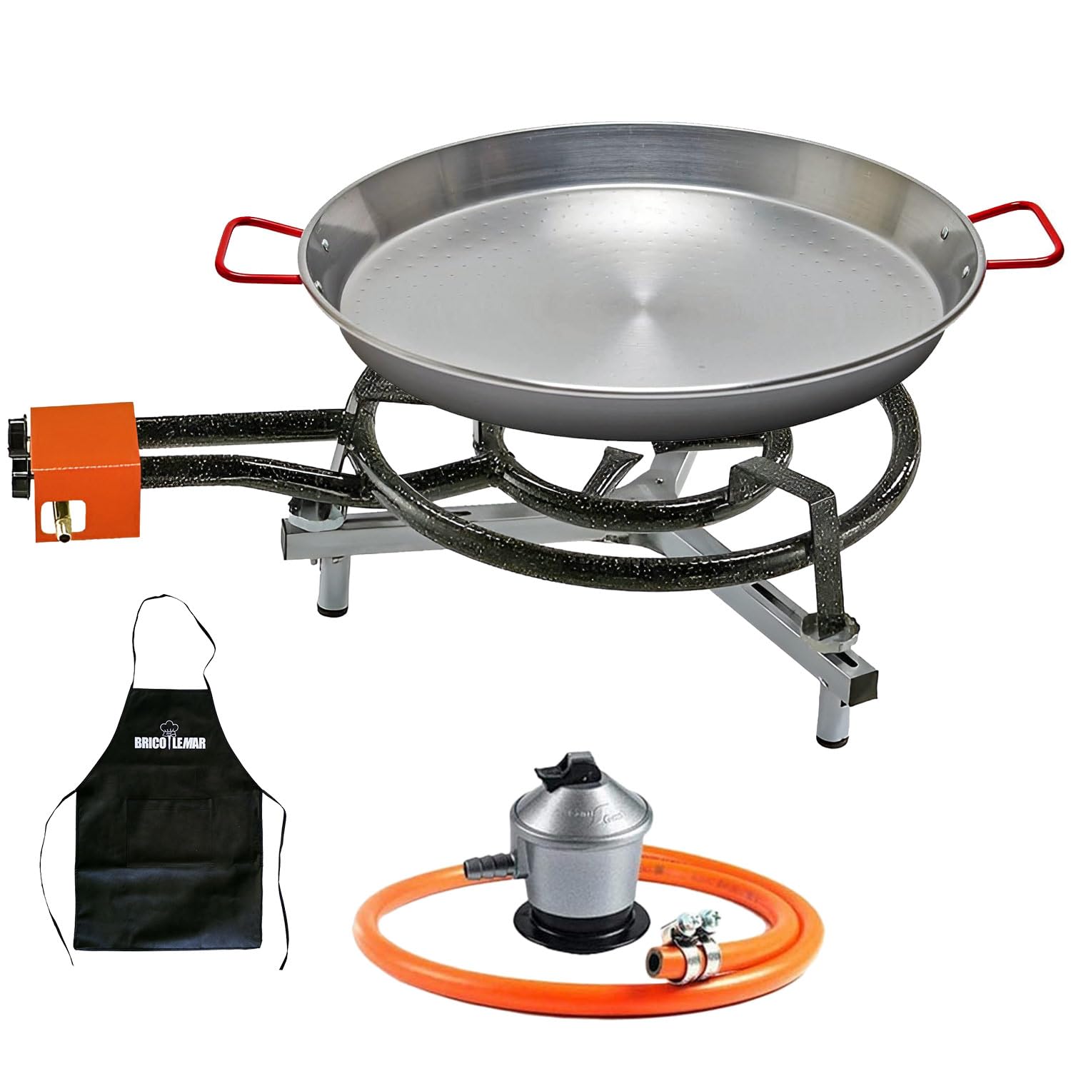 Kit paellero 40cm Garcima + paellera 42cm + soporte sobremesa + regulador y manguera Kabra