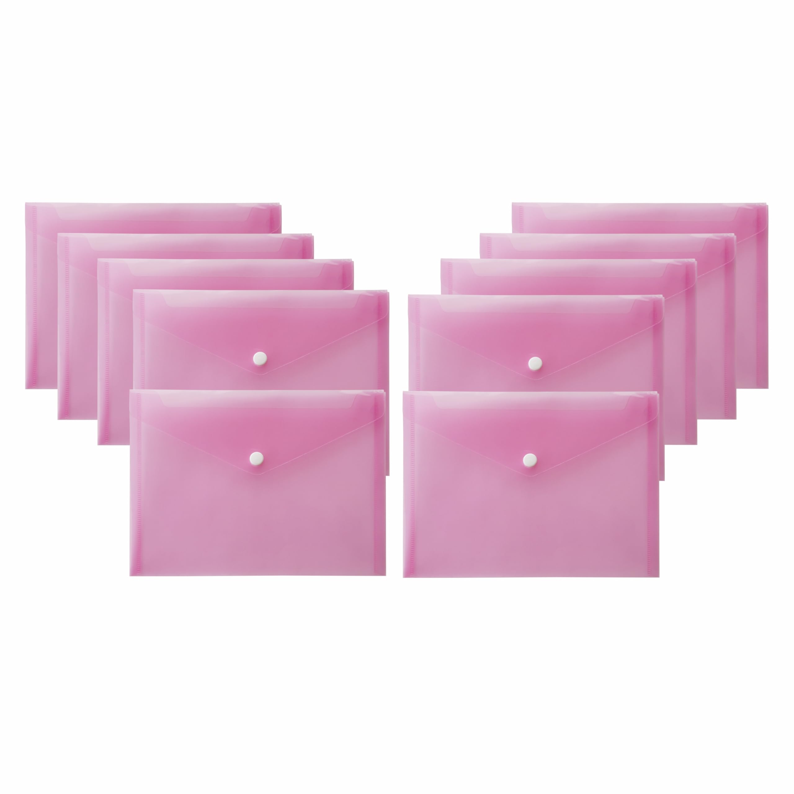 TRG Pack of 30 Document Wallets with Secure Snap Button Closure, Durable Waterproof PP Plastic Folder, Translucent Document Folders Popper Wallet Envelope Wallets - (Pink, A5)