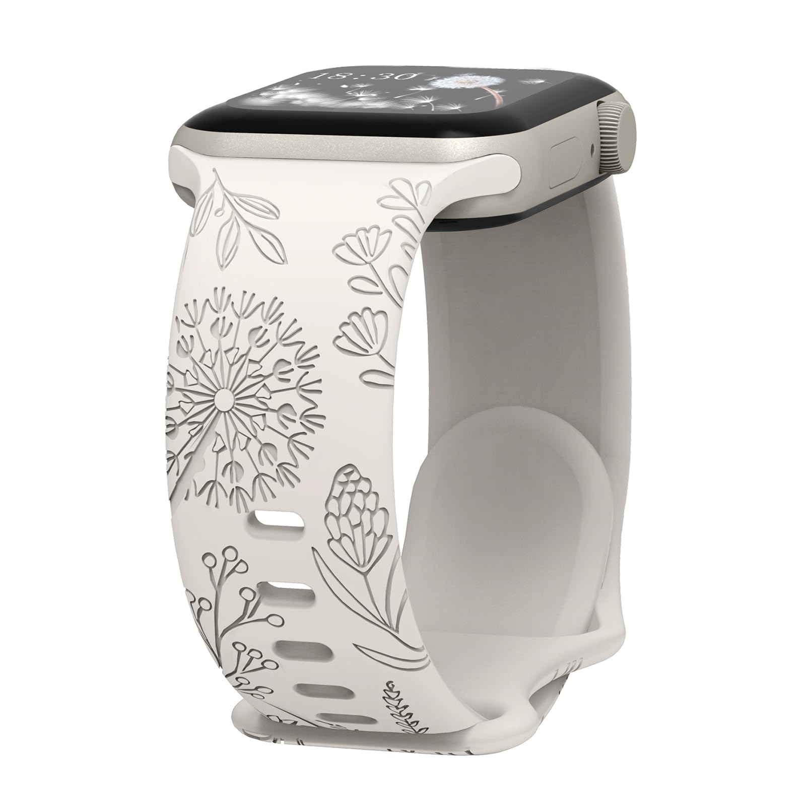 Yaber Floral Engraved Sport Bands Compatible with Apple Watch Band 40mm 41mm 38mm 42mm 44mm 45mm 49mm, Soft Silicone Embossed Cute Wildflowers Sport Laser Strap for iWatch Series 9 8 7 6 5 4 3 2 1 SE Ultra 2 Ultra Women Men