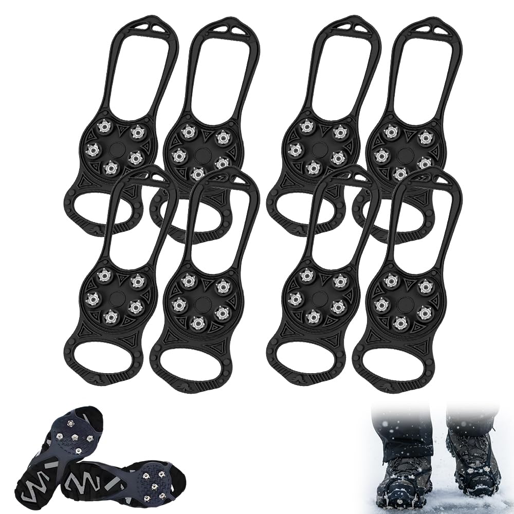 Punte antiscivolo universali 2026 per scarpe da neve e ghiaccio, con chiodi in acciaio a 5 denti, tacchetti di trazione per ghiaccio e neve antiscivolo in silicone, per passeggiate, escursionismo