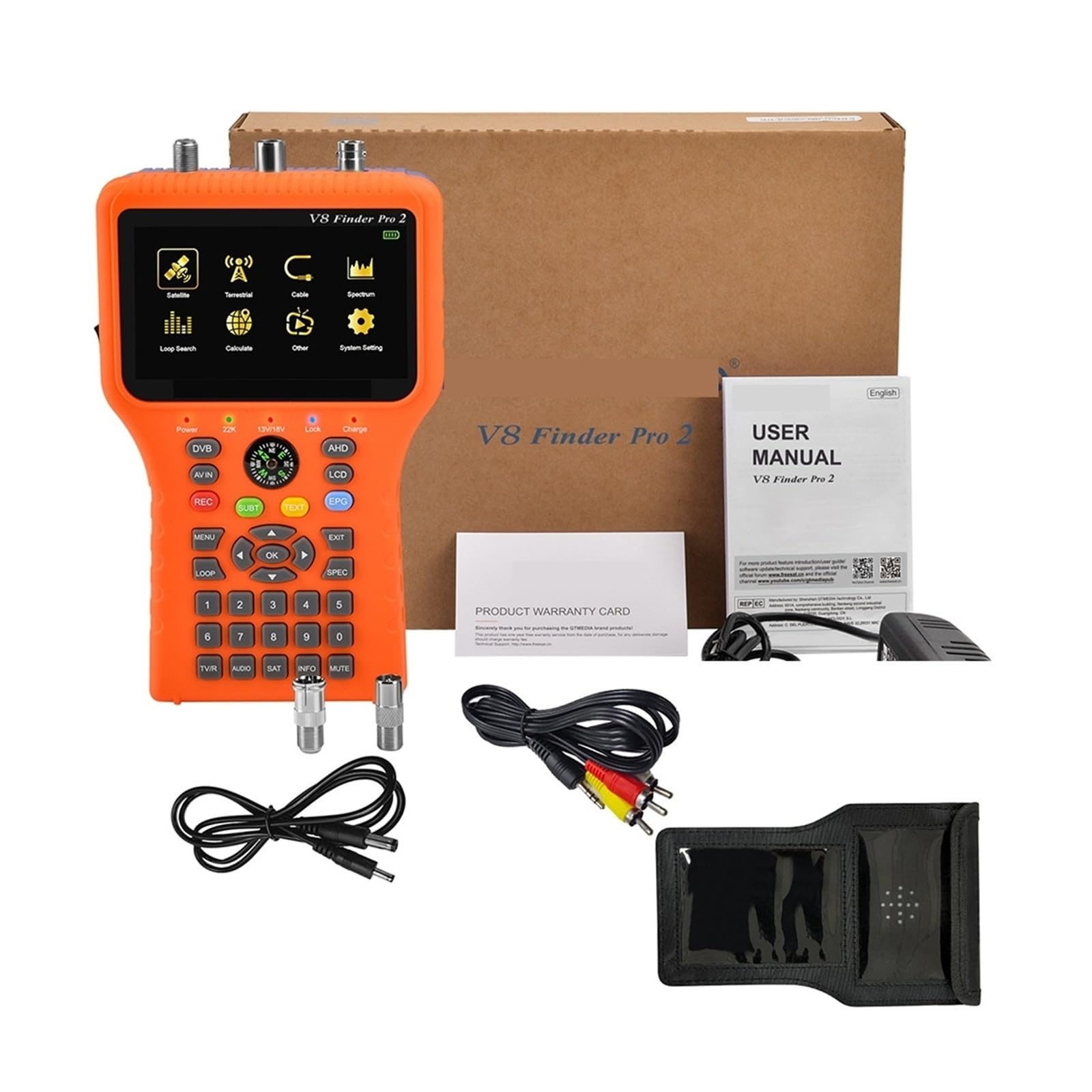 Medidor buscador de satélite Digital V8, Detector de medición de señal DVB-S2X/S2/S/T2/T/C con Pantalla LCD de 3,5 Pulgadas Borrar Pantalla