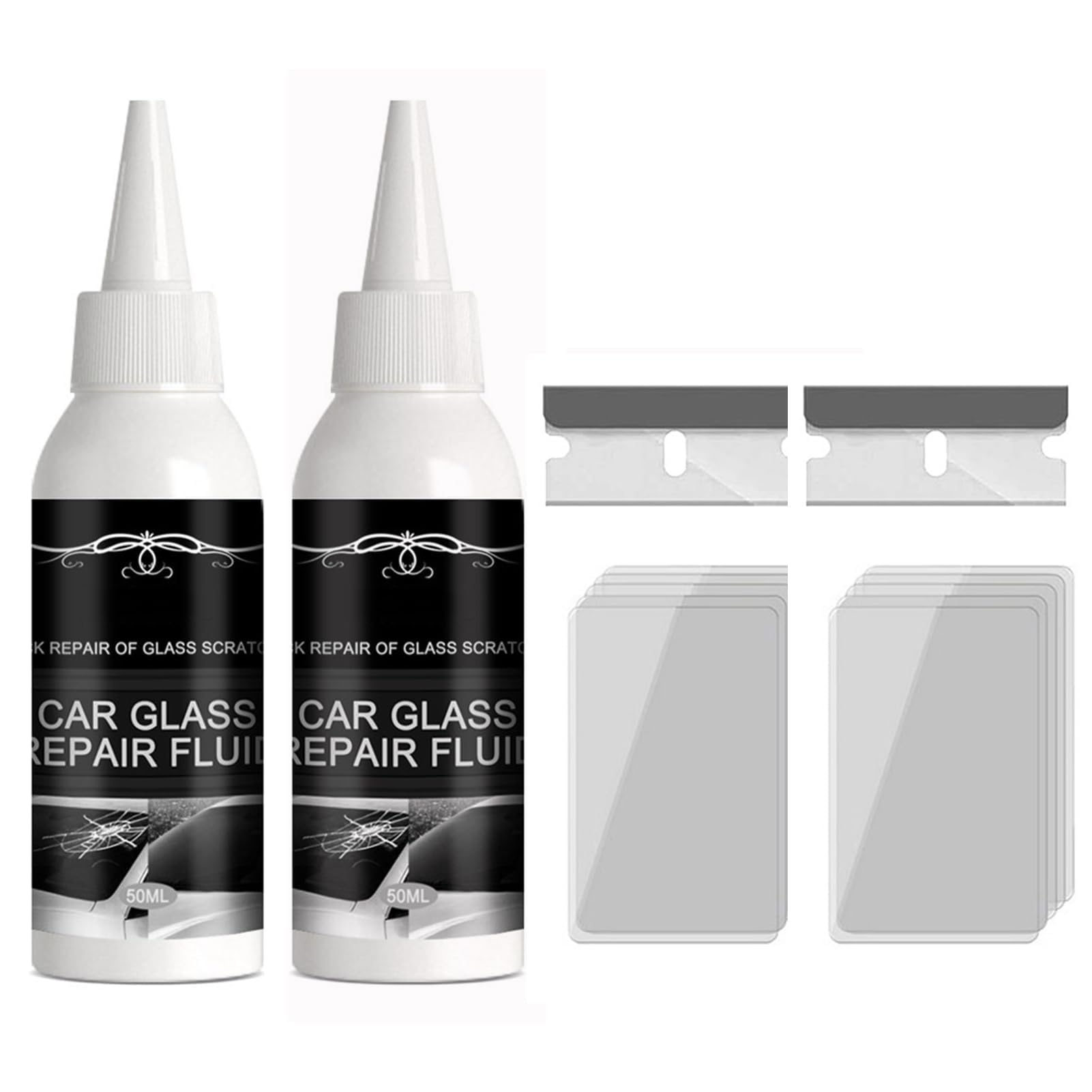 2x 50mlCar Windshield Crack Scratch Resin Repair Tool for Glass Chips and Cracks, DIY Car Windshield Repair Kit, Car Windscreen Glass Repairing Glue for Bulls Eyes, Star Half Moon, Start-Shaped Crack