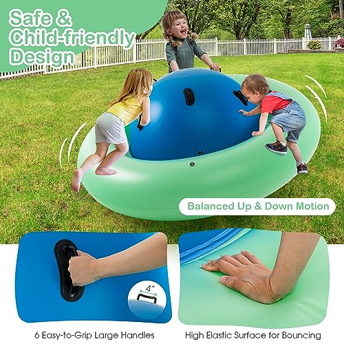 Costzon Inflatable Dome Rocker Bouncer, 88'' Kids Rock and Roll Teeter Totter Seesaw and Climbing Bridge with 6 Handles, Blow Up Giant Rocking Ball Playground Equipment Indoor Outdoor Game Toy Gifts