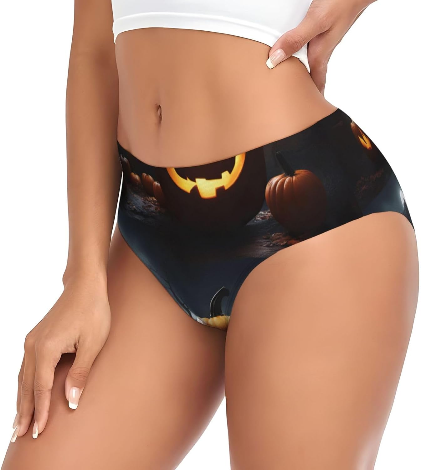 Halloween Pumpkin Print Women'S Briefs Underwear,Soft And Comfortable Cotton Briefs,For Everyday Wear