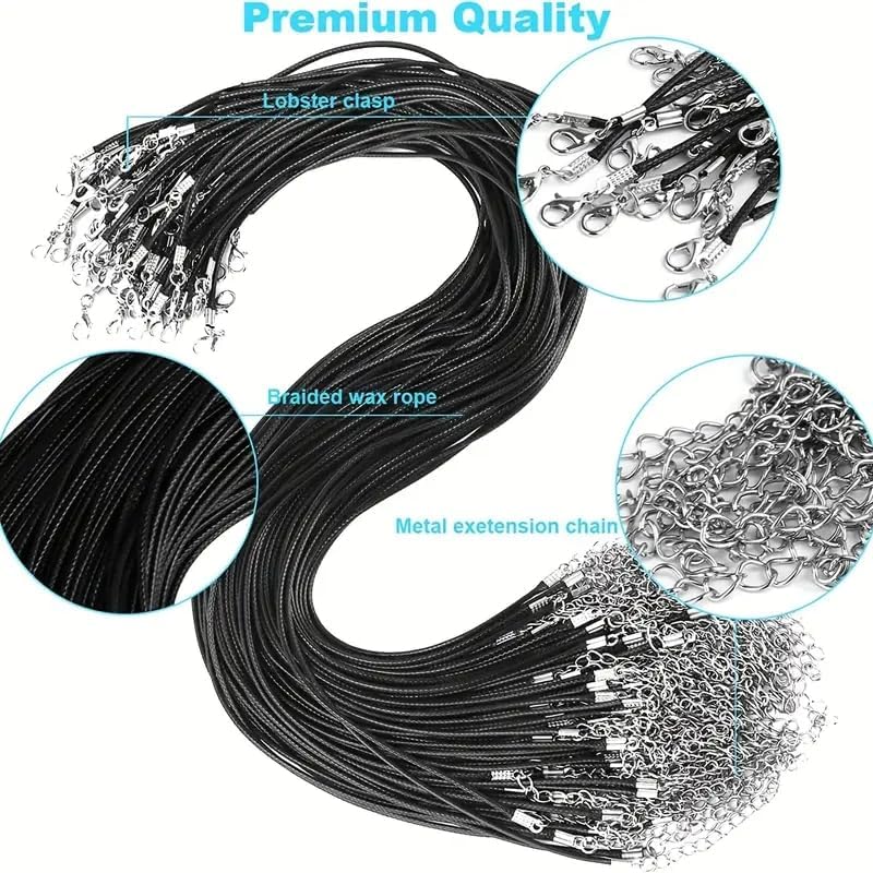 Image of Satra Traders Black Necklace String Rope with Clasp, 2 Inch for Charms Pendants, Bracelets, Necklaces, Jewelry Making Supplies | Size : 24inch | Qty : 10pcs