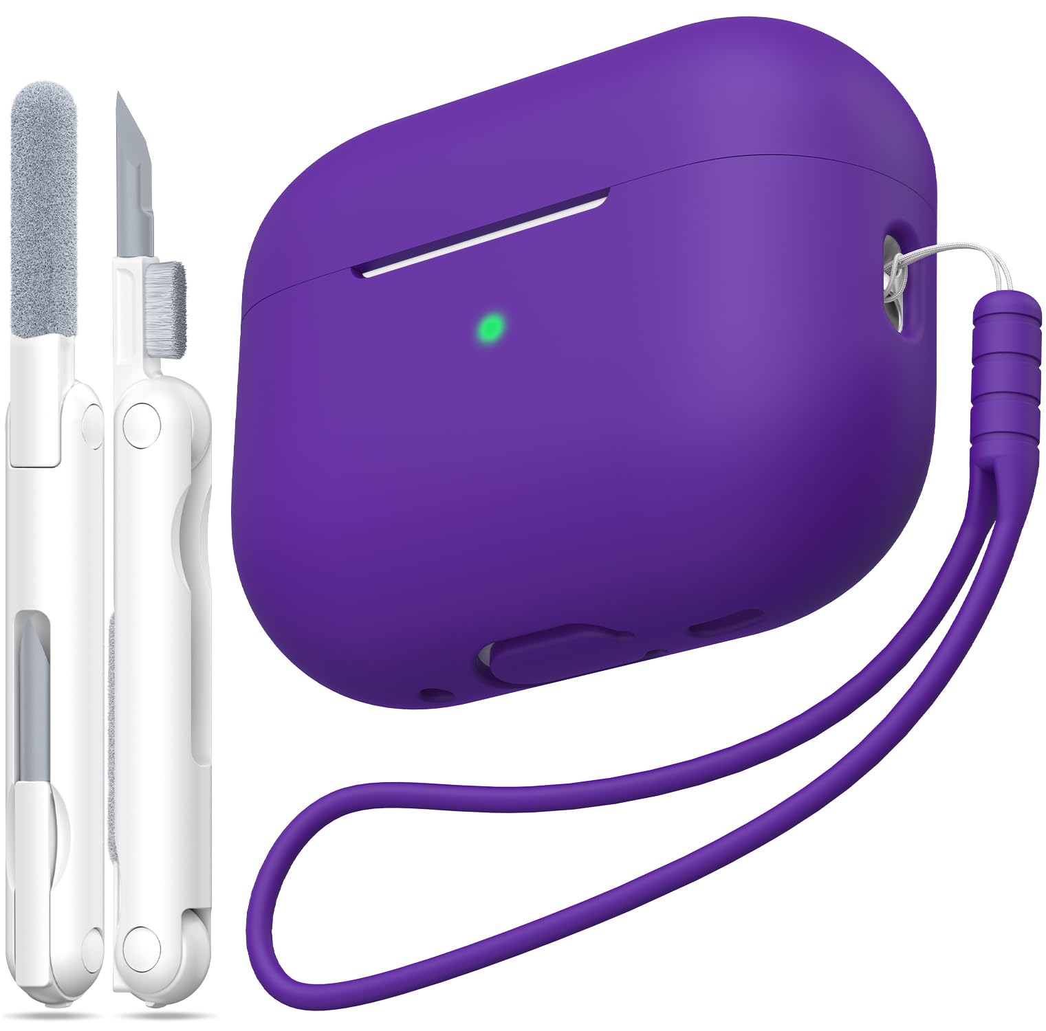 MHYALUDO Funda para AirPods Pro de 2ª generación, Funda para AirPods Pro de Silicona Suave anticaída de Grado Militar Que Absorbe los Golpes, Tacto de Piel con Llavero y Kit de Limpieza,Negro — view 39