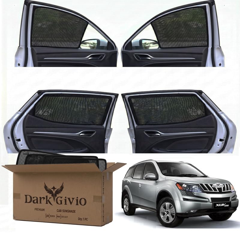 Image of Car Window Sun Shade Protector for XUV 500 | Exact Fit Non-Magnetic Half Cut Sunshade (Set of 4 /6) | UV Blocker Side Window Car Curtains & Interior Accessory