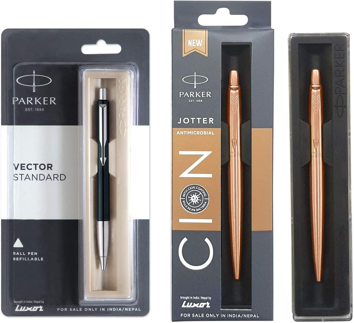 Jotter Anti Microbial Stainless Steel Ball Pen (Ink - Blue) Vector Standard Chrome Trim Ball Pen (Ink - Black)