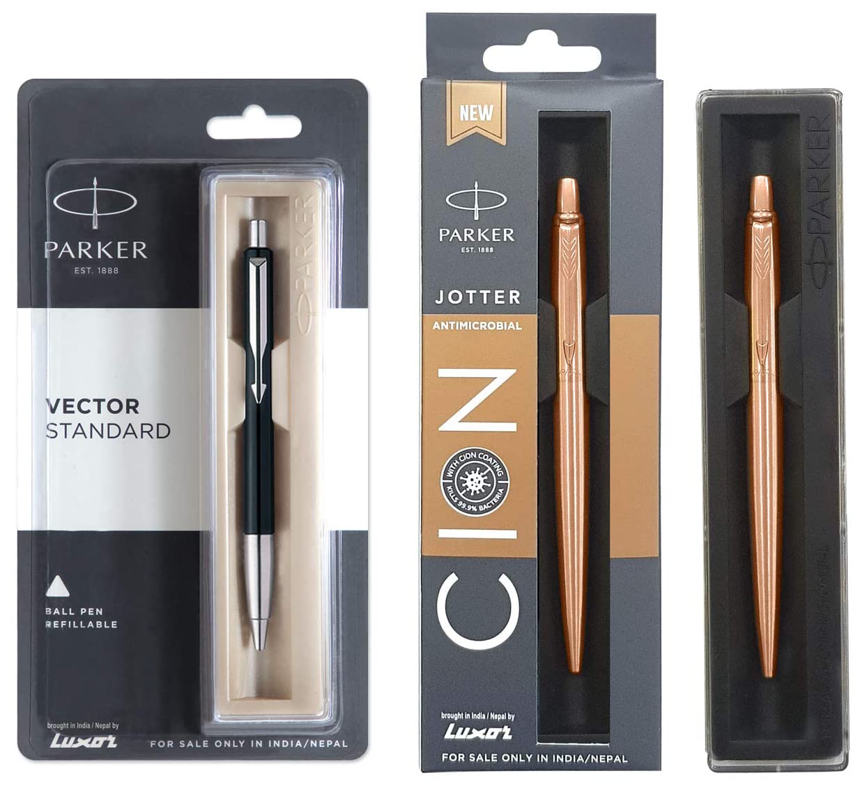 ParkerParker Jotter Anti Microbial Stainless Steel Ball Pen (Ink - Blue) Vector Standard Chrome Trim Ball Pen (Ink - Black)