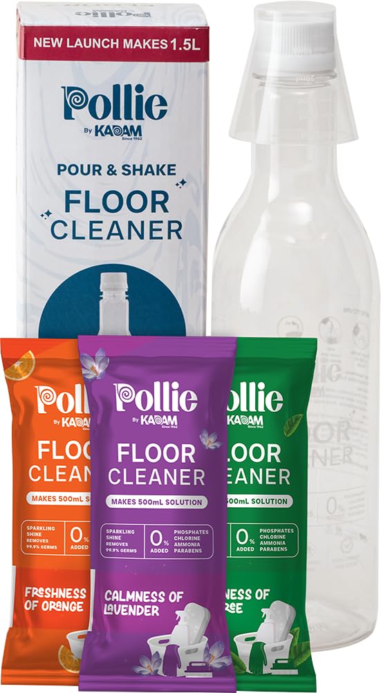 Pollie Floor Cleaner 1.5L | Multipurpose Surface Cleaner Bathroom, Tile, Marble | Kills 99.9% Germs, Eco-Friendly, Non-Toxic Formula | 1 Sachet Makes 500mL | Orange, Lavender, Tea Tree