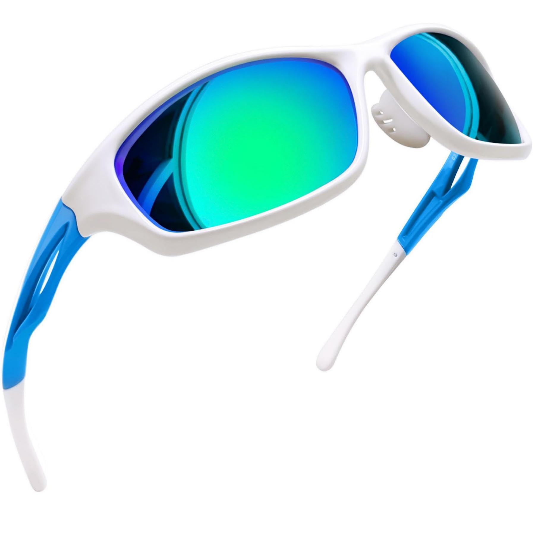 Joopin Rectangle Wrap Around Sports Sunglasses Polarised UV400 White Green