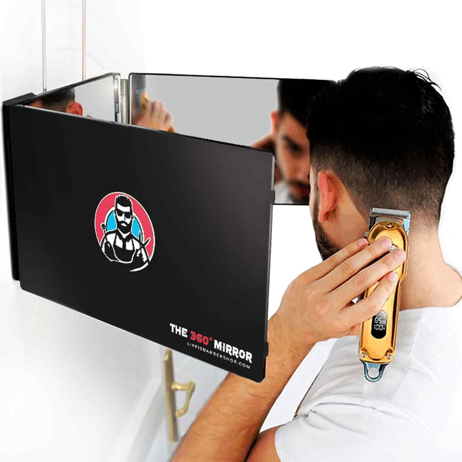 LIPFISBARBERSHOP.COM Miroir 360° - Self Cut Mirror - Miroir 3 Faces Pliable avec Crochets adaptables sur Toutes Les Surfaces (sans LED)