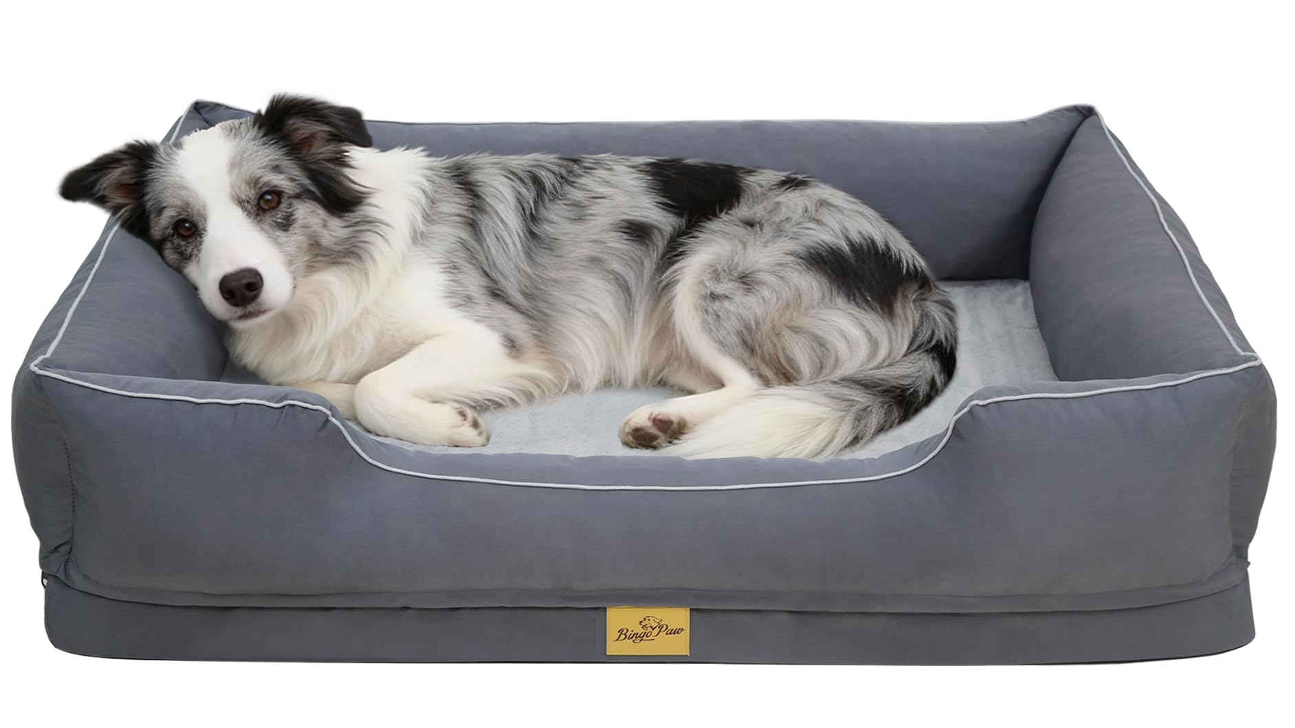 BingoPaw Cama Perro Ortopédica Extra Grande 105x75x21cm, Sofá Perro con Funda Desenfundable y Lavable, Colchon Perro con Superficie Impermeable y Fondo Antideslizante, Gris, XL