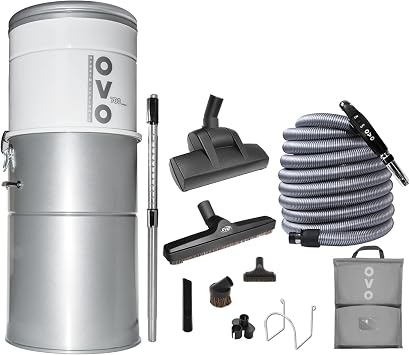 OVO Unit Heavy Duty Powerful Central Vacuum System, Hybrid Filtration with or Without Disposable Bags 35L or 9.25Gal, 700 Air watts with 35ft Premium Deluxe Plus Accessory kit Included