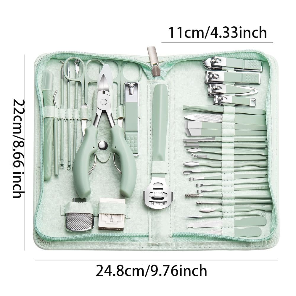 Cortaúñas Profesional de Belleza, Juego de cortaúñas de Acero Inoxidable, Lima y Herramientas para uñas con Estuche portátil (Verde)