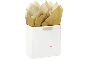 Hallmark Signature Studio 7" Medium Gift Bag with Tissue Paper (Embossed Hearts, White, Pink, Gold)