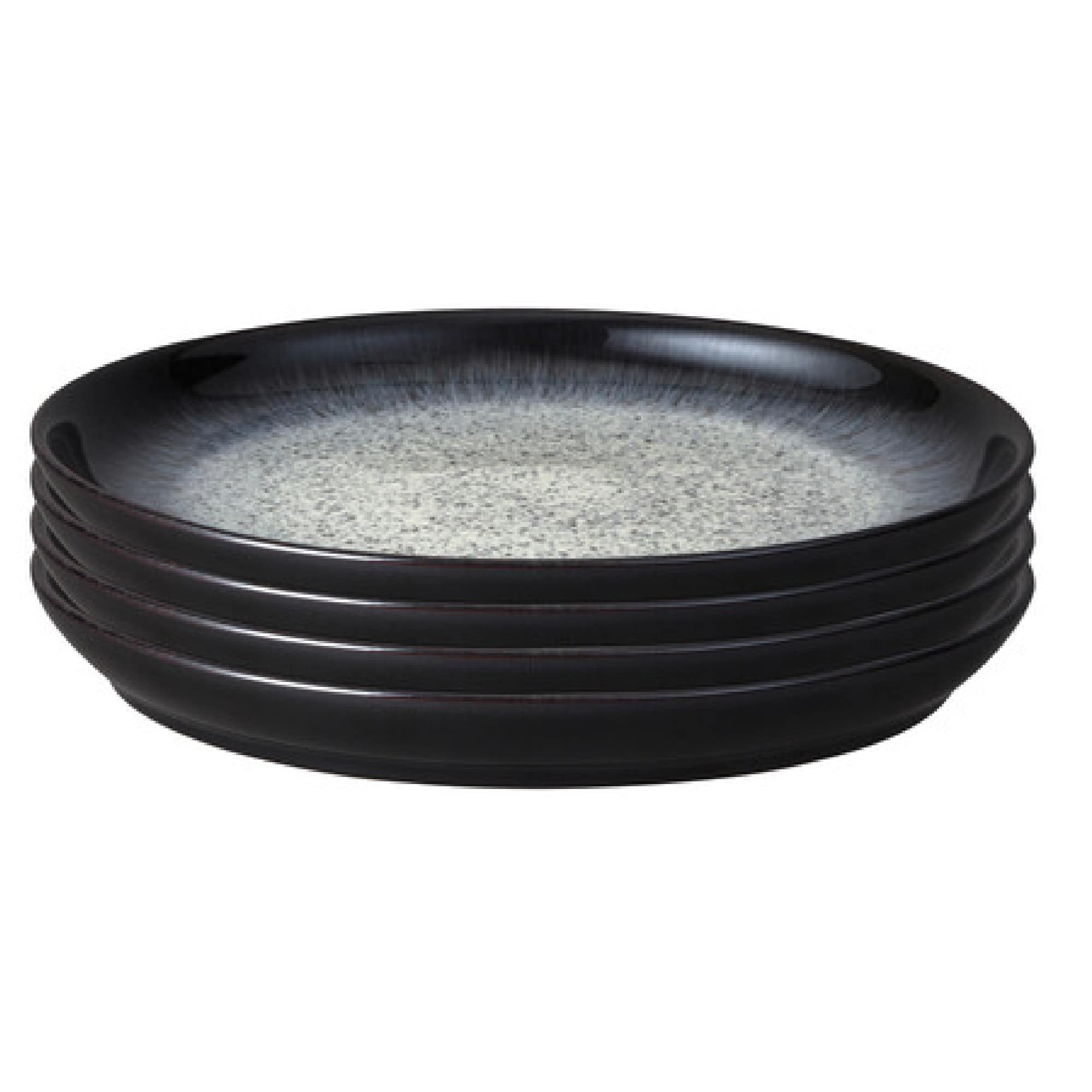 Halo Coupe Dinner Plates Set of 4 - Reactive Glaze Dishwasher Microwave Safe Crockery 26cm - Black, Grey Ceramic Stoneware Tableware - Chip & Crack Resistant