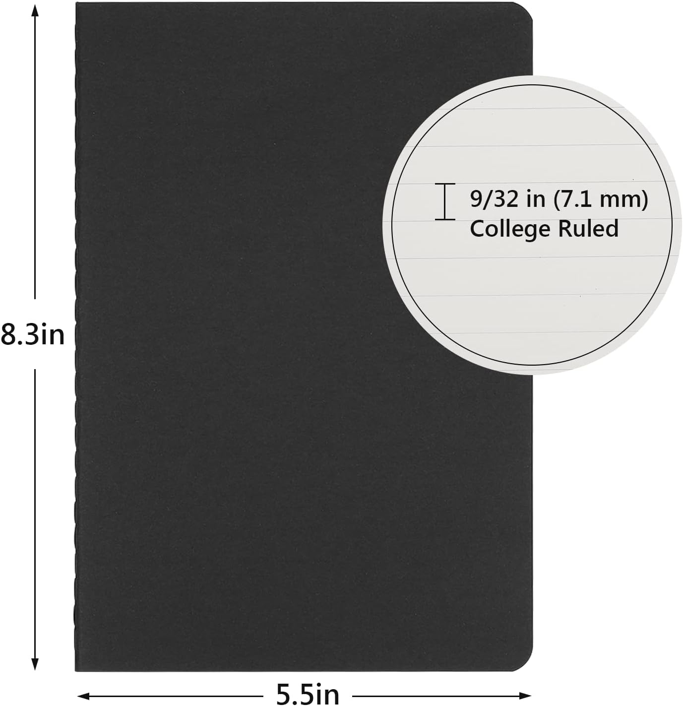 EUSOAR Notebook College Ruled, 36pcs A5 5.5"x8.3" 60 Pages Black Subject Journal Notebooks, Lined Writing Note Pads Memo, Composition Notebooks for Business School Office College Work Note Taking