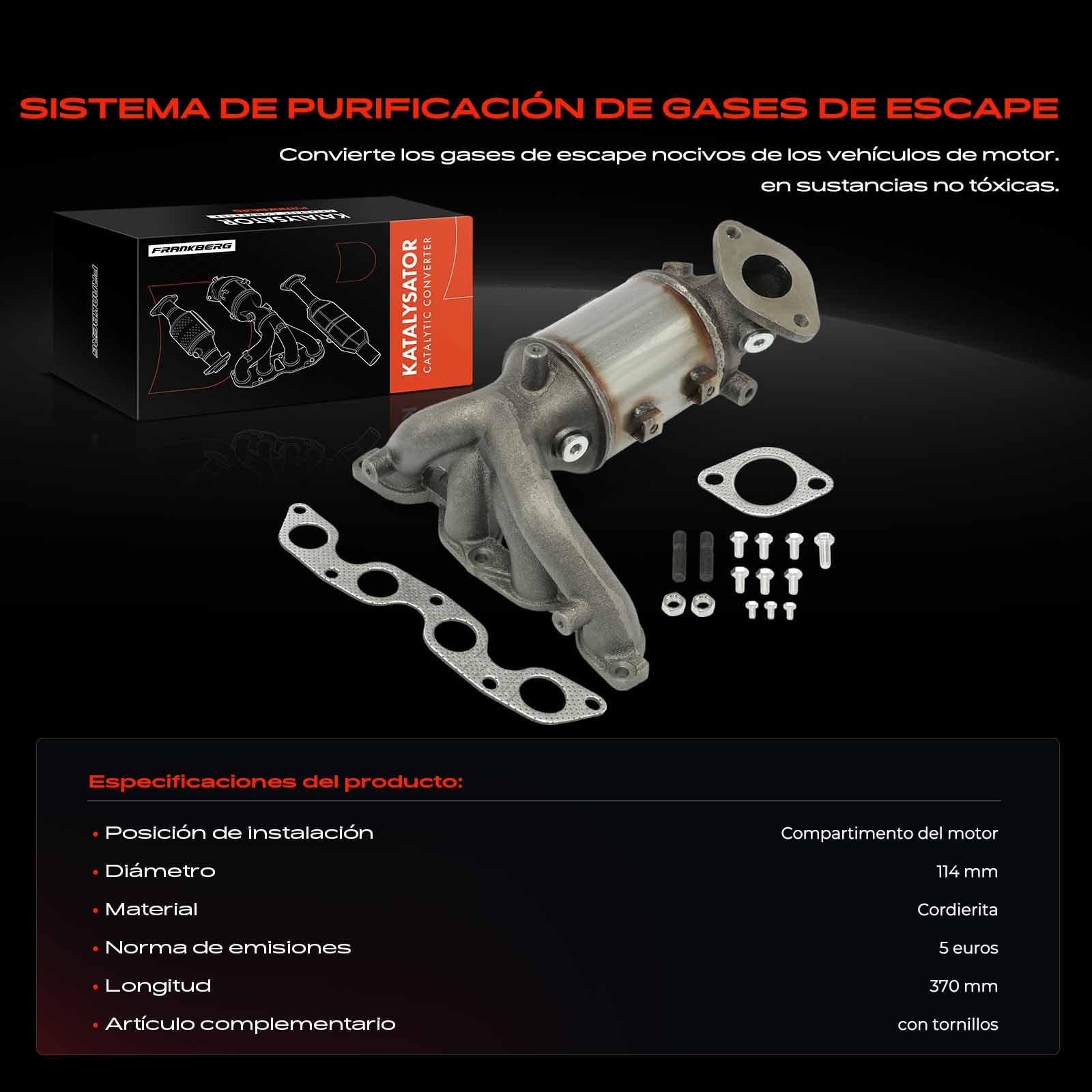 Frankberg Catalizador Colector de escape Gasolina Compatible con i20 PB PBT 1.2 Rio III UB 1.25 CVVT Rio III UB 1.2 CVVT Rio III Berlina UB 1.25 CVVT Rio III Berlina UB 1.2 CVVT 2851003210,2851003AP2