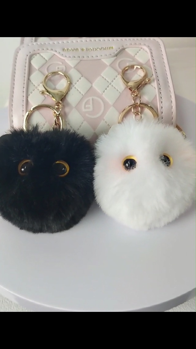 2pcs Porte-clé Peluche Chat Noir, Mignon Porte-clé Pompon