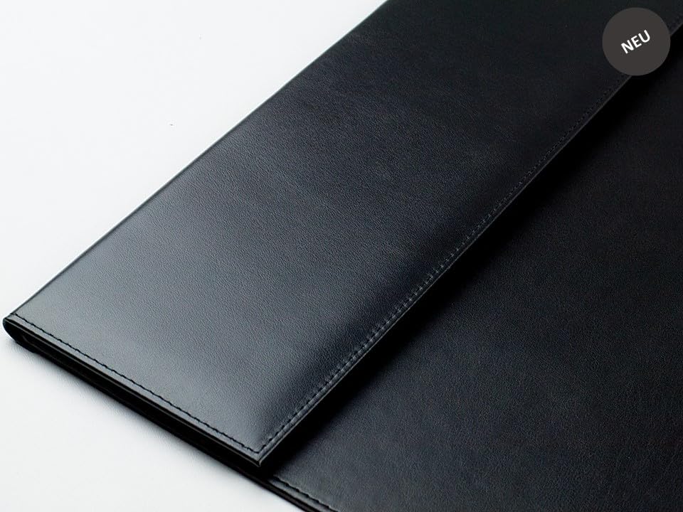 DELMON VARONE - Schreibtischunterlage mit Klappleiste inkl. Block & Kalender 2026/2027 Leder Schwarz - Rutschfeste Echtleder Schreibunterlage abwischbar - Design Schreibtisch Unterlage 65 x 45 cm