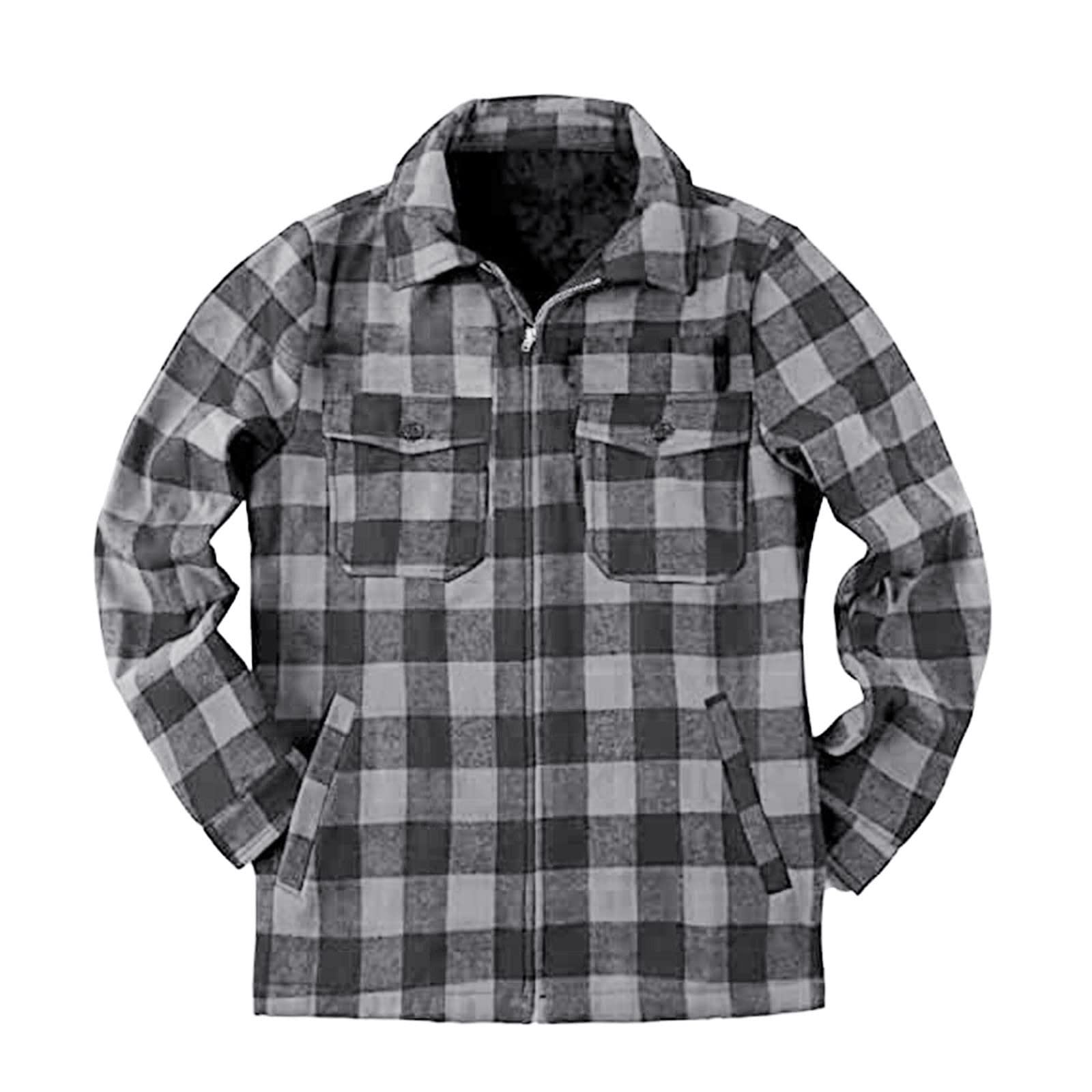 Herren Langarm Kariertes Bequemes Button-up Baumwollhemd Thermohemd Flanellhemd Winterjacke Gefüttert Fleecefutter schützendem Innenfutter Holzfällerhemd Arbeitshemd Outdoor