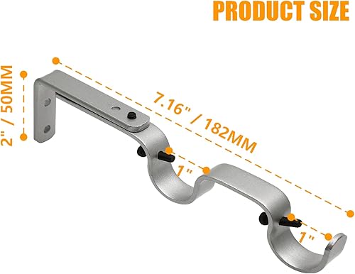 Miniatura 9 de 3 soportes negros para barra de cortina, soportes ajustables y resistentes para colgar barra de cortina, soporte ajustable de barra de cortina de 1