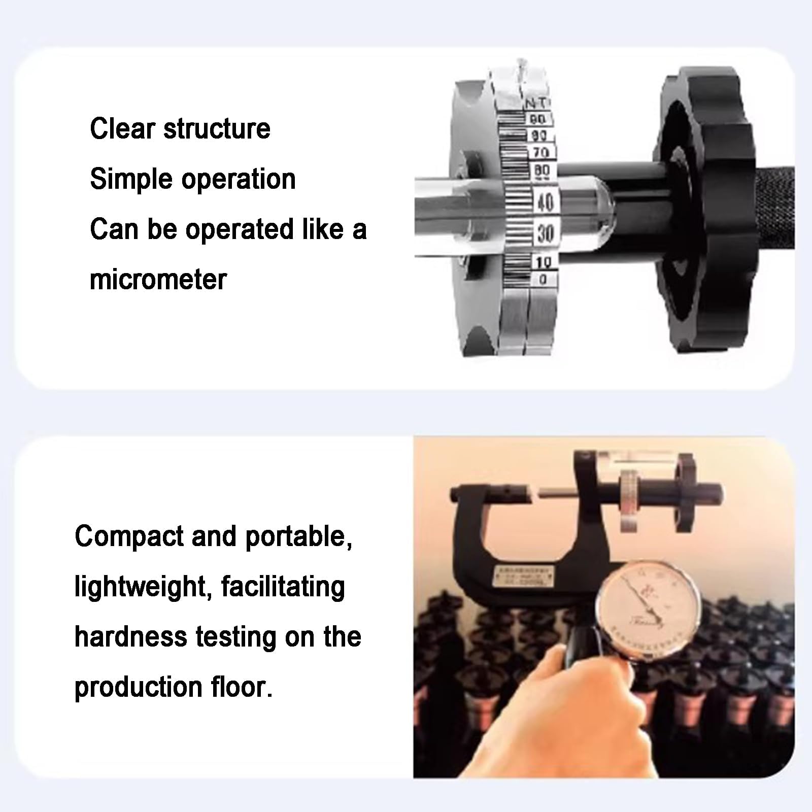 Rockwell - Mini durómetro portátil para medir la dureza del metal, con fuerza de prueba inicial de 10 kg
