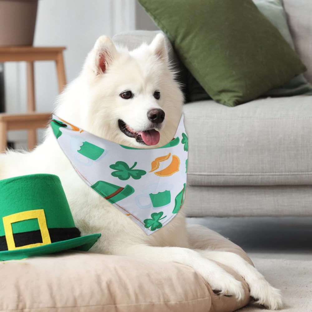 CRASPIRE 4Pcs St Patricks Day Dog Bandana Pet Triangle Scarf Colorful Clover Three Leaf Plant Durable Adjustable Polyester Fabric Holiday Pets Bibs Handkerchiefs for Small Medium Large Dog Pets Decor - Image 4