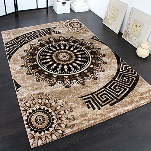 Paco Home Teppich Klassisch Gemustert Kreis Ornamente in Braun Beige Schwarz Meliert, Grösse:80x150 cm