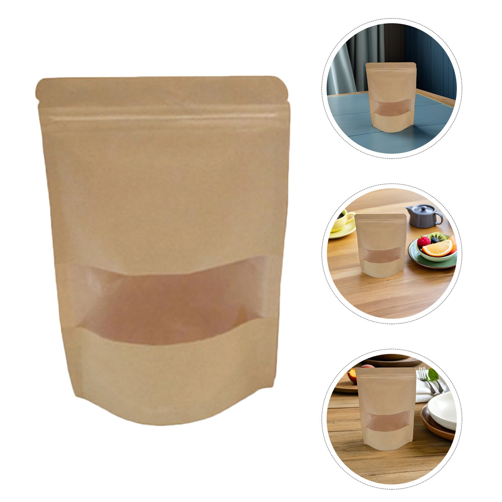 Paquet D’Emballage Alimentaire en Papier Kraft Autoportants 20X30 CM avec Fenêtre Transparente Lot de 50 Sachets Refermables Paquet Kraft à Fond Plat pour Conservation de