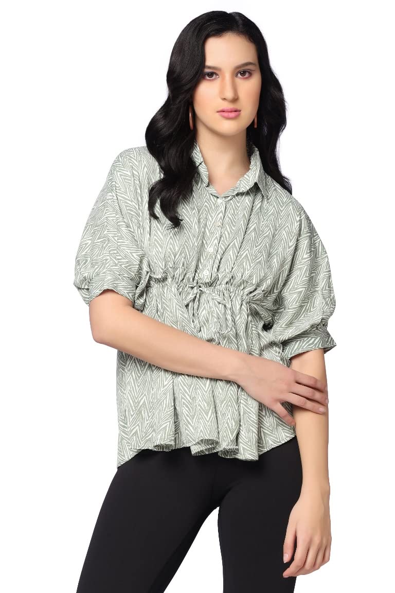 OM SAI LATEST CREATIONWestern Tops for Women || Rayon Zig Zag Printed Tops for Women || Collared Neck || Front Plated Design || Casual || Office || Home || Summer Wear Tops.