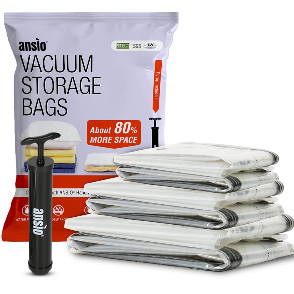 Ansio Clear Ansio® Vacuum Storage Bags For Clothes Combo Pack Of 6 Double-Zip Seal & Triple Seal Vacuum Bags For Duvets, Bedding Sets Etc, 80% More Storage Travel Pump (2 X 100*70Cm, 2 X 80*60Cm, 2 X 70*50Cm)