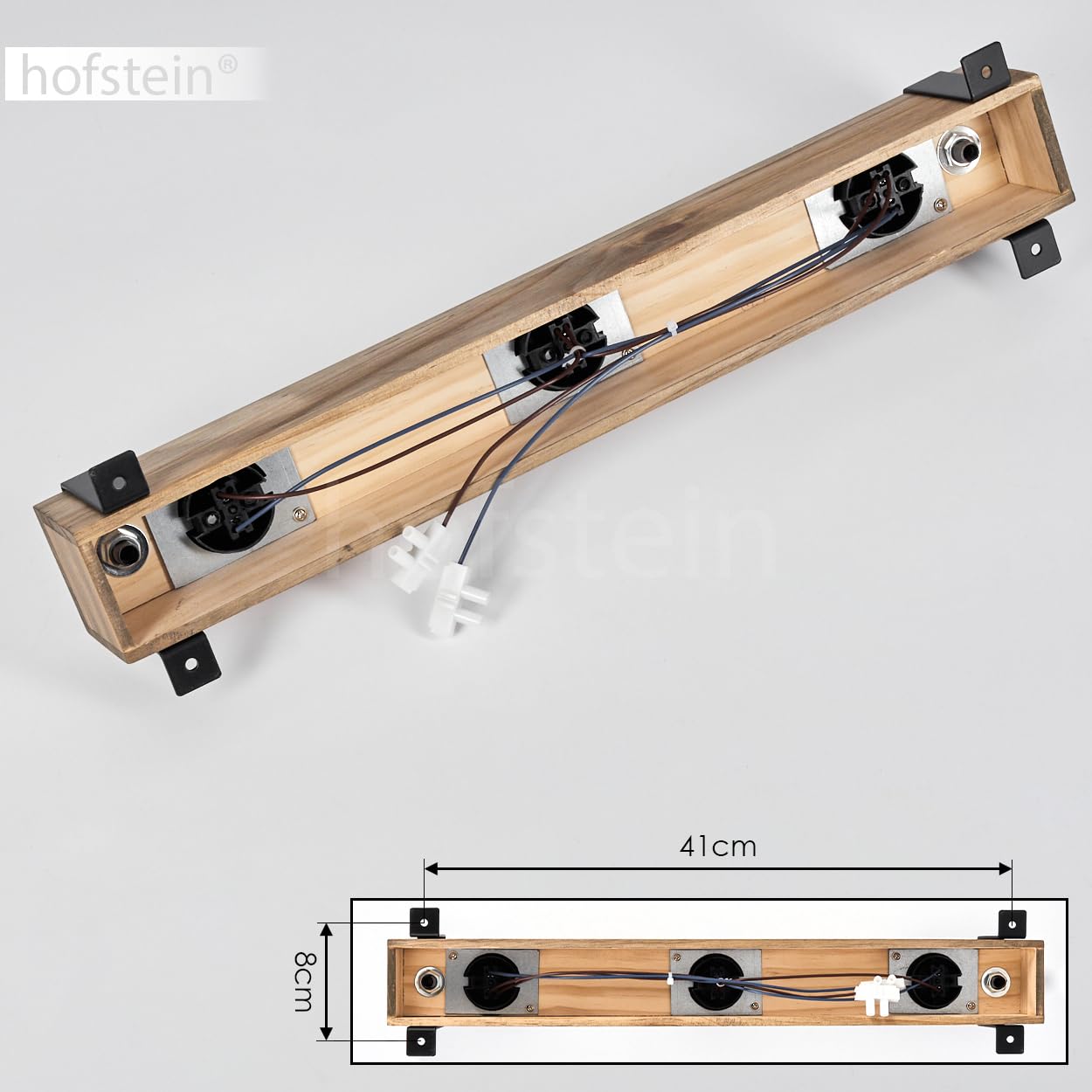 HOFSTEIN Deckenleuchte Montgomery, 3-flammige Deckenlampe aus Holz/Metall in Natur/Schwarz, Leuchte im Industrial/Retro/Vintage-Design mit Holzbalken, E27, Esszimmer, Küche, Wohnzimmer, Schlafzimmer