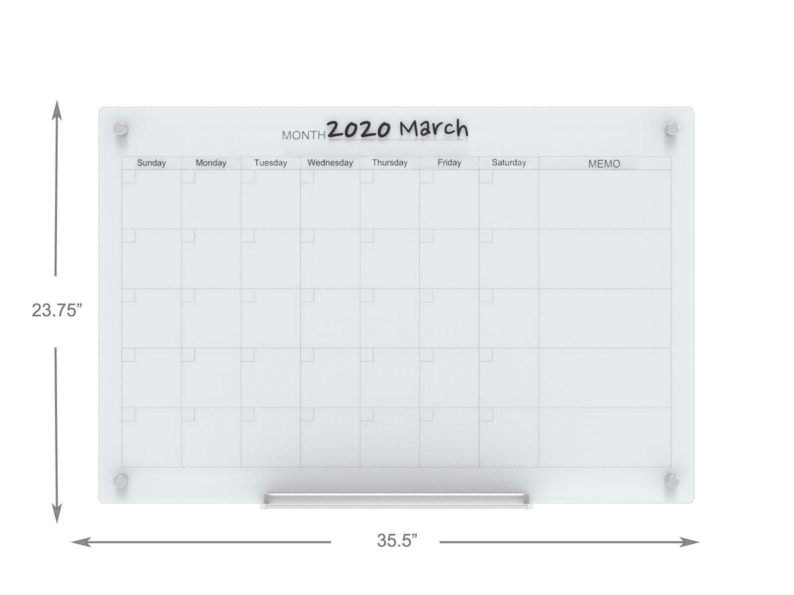 Audio-Visual Direct Set di lavagne magnetiche cancellabili a secco in vetro (7,6 x 5,1 m, calendario bianco) per parete – planner mensile